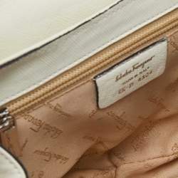 Pre Owned Salvatore Ferragamo Beige/Black Leather Flap Shoulder Bag