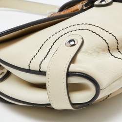 Pre Owned Salvatore Ferragamo Beige/Black Leather Flap Shoulder Bag