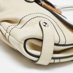 Pre Owned Salvatore Ferragamo Beige/Black Leather Flap Shoulder Bag