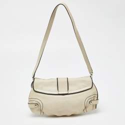 Pre Owned Salvatore Ferragamo Beige/Black Leather Flap Shoulder Bag