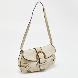 Pre Owned Salvatore Ferragamo Beige/Black Leather Flap Shoulder Bag