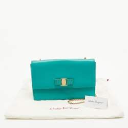 Pre Owned Salvatore Ferragamo Green Leather Miss Vara Bow Shoulder Bag
