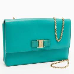 Pre Owned Salvatore Ferragamo Green Leather Miss Vara Bow Shoulder Bag