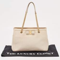 Pre Owned Salvatore Ferragamo Beige Leather Melike Tote
