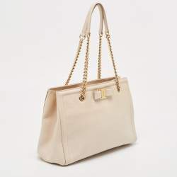 Pre Owned Salvatore Ferragamo Beige Leather Melike Tote