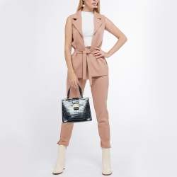 Pre Owned Salvatore Ferragamo Black Croc Embossed Leather Tote