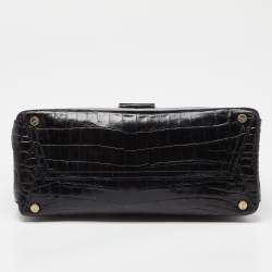 Pre Owned Salvatore Ferragamo Black Croc Embossed Leather Tote