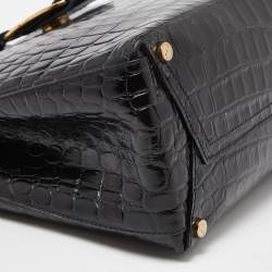 Pre Owned Salvatore Ferragamo Black Croc Embossed Leather Tote