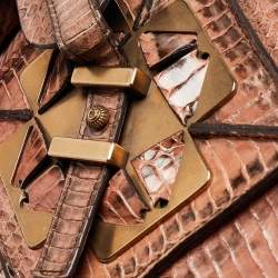 Pre Owned Salvatore Ferragamo Brown/Beige Water Snakeskin Satchel