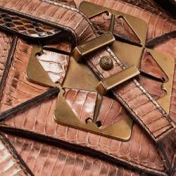 Pre Owned Salvatore Ferragamo Brown/Beige Water Snakeskin Satchel