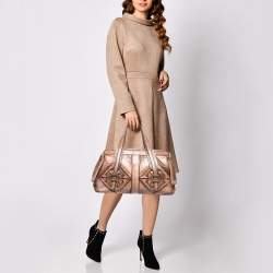 Pre Owned Salvatore Ferragamo Brown/Beige Water Snakeskin Satchel