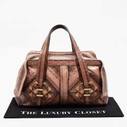 Pre Owned Salvatore Ferragamo Brown/Beige Water Snakeskin Satchel