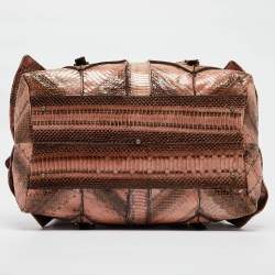 Pre Owned Salvatore Ferragamo Brown/Beige Water Snakeskin Satchel