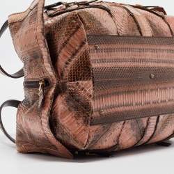 Pre Owned Salvatore Ferragamo Brown/Beige Water Snakeskin Satchel