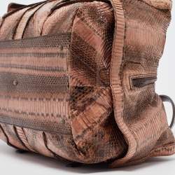 Pre Owned Salvatore Ferragamo Brown/Beige Water Snakeskin Satchel