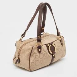 Salvatore Ferragamo Dark Brown/Beige Signature Canvas Satchel