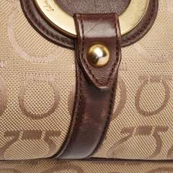 Salvatore Ferragamo Dark Brown/Beige Signature Canvas Satchel