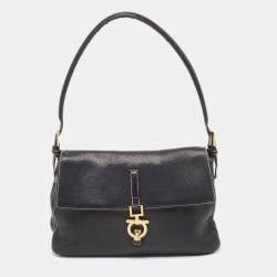 Pre Owned Salvatore Ferragamo Black Leather Gancio Hobo