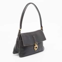 Pre Owned Salvatore Ferragamo Black Leather Gancio Hobo