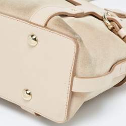 Pre Owned Salvatore Ferragamo Beige Suede and Leather Mini Gancini Tote