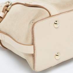 Pre Owned Salvatore Ferragamo Beige Suede and Leather Mini Gancini Tote