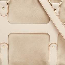 Pre Owned Salvatore Ferragamo Beige Suede and Leather Mini Gancini Tote
