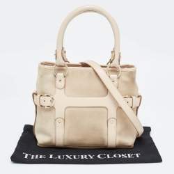Pre Owned Salvatore Ferragamo Beige Suede and Leather Mini Gancini Tote