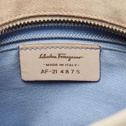 Pre Owned Salvatore Ferragamo Beige Suede and Leather Mini Gancini Tote