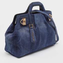 Pre Owned Salvatore Ferragamo Navy Blue Python Gancini Satchel