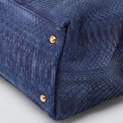 Pre Owned Salvatore Ferragamo Navy Blue Python Gancini Satchel