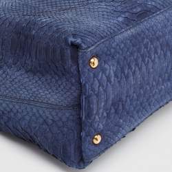 Pre Owned Salvatore Ferragamo Navy Blue Python Gancini Satchel