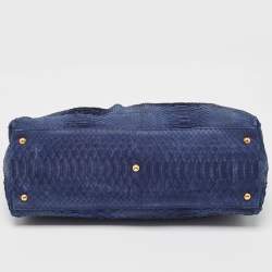 Pre Owned Salvatore Ferragamo Navy Blue Python Gancini Satchel