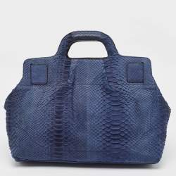 Pre Owned Salvatore Ferragamo Navy Blue Python Gancini Satchel