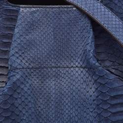 Pre Owned Salvatore Ferragamo Navy Blue Python Gancini Satchel