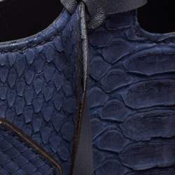 Pre Owned Salvatore Ferragamo Navy Blue Python Gancini Satchel