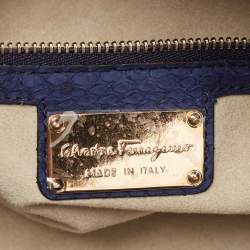 Pre Owned Salvatore Ferragamo Navy Blue Python Gancini Satchel
