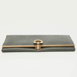 Pre Owned Salvatore Ferragamo Grey Leather Gancini Icona Continental Wallet