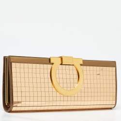 Pre Owned Salvatore Ferragamo Gold Acrylic and Leather Musa Gancini Clutch