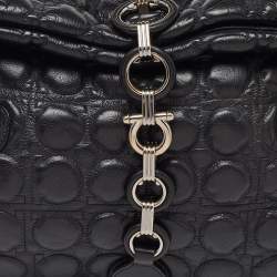 Pre Owned Salvatore Ferragamo Black Leather Fold Over Shoulder Bag