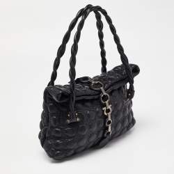 Pre Owned Salvatore Ferragamo Black Leather Fold Over Shoulder Bag