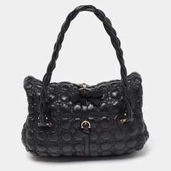 Pre Owned Salvatore Ferragamo Black Leather Fold Over Shoulder Bag