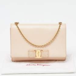 Salvatore Ferragamo Peach Leather Vara Bow Chain Bag
