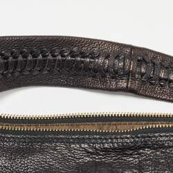 Salvatore Ferragamo Black Leather Stitch Handle Hobo