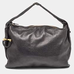 Salvatore Ferragamo Black Leather Stitch Handle Hobo
