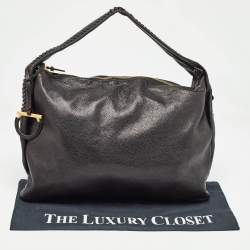 Salvatore Ferragamo Black Leather Stitch Handle Hobo