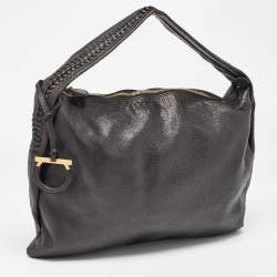 Salvatore Ferragamo Black Leather Stitch Handle Hobo