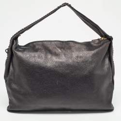 Salvatore Ferragamo Black Leather Stitch Handle Hobo