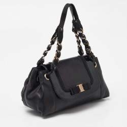 Pre Owned Salvatore Ferragamo Black Leather Flap Satchel