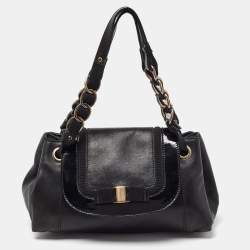 Pre Owned Salvatore Ferragamo Black Leather Flap Satchel