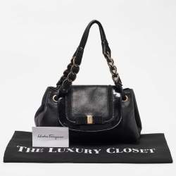 Pre Owned Salvatore Ferragamo Black Leather Flap Satchel